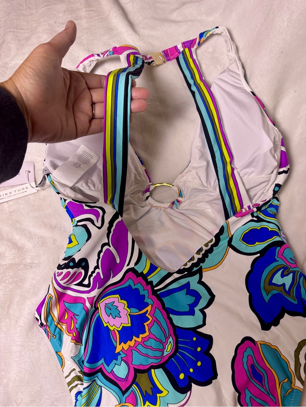 NWT Trina Turk Mandalay Floral Plunge One-Piece Swimsuit Luxury Statement Piece - Picture 9 of 12